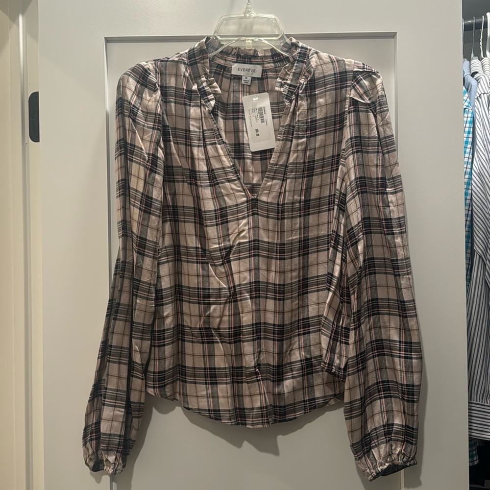 NWT Evereve Plaid Blouse